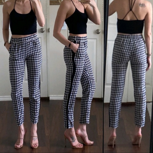 INTERMIX Pants - REVOLVE black white houndstooth silk pants